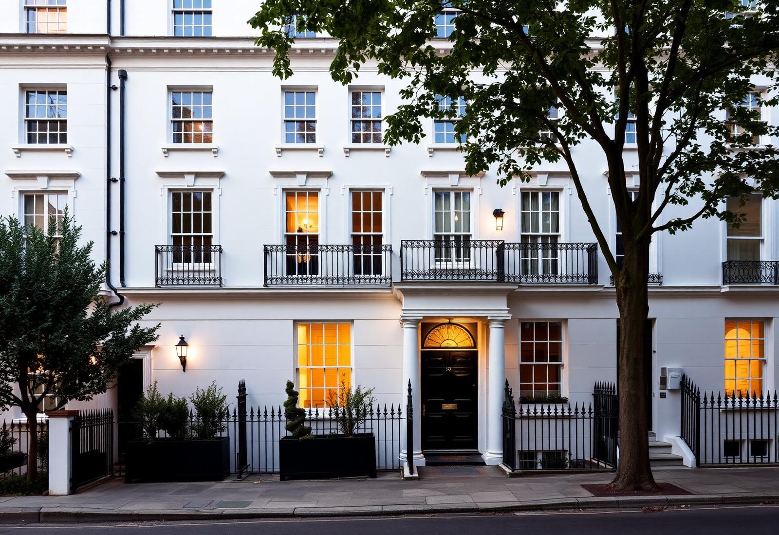 Georgian townhouse facade of the residence at 3 Connaught Street, London